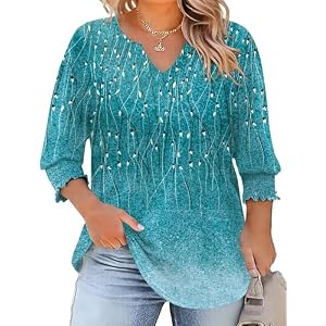 Rapbin Womens Plus Size Tops 3/4 Sleeve Blouses Shirts Casual V Neck Loose Tunic Tops 1X-5X