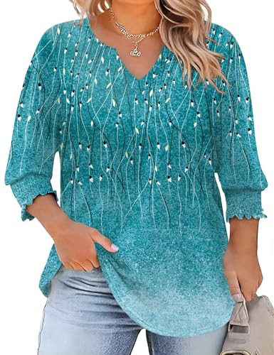 Rapbin Womens Plus Size Tops 3/4 Sleeve Blouses Shirts Casual V Neck Loose Tunic Tops 1X-5X