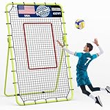4x7FT Volleyball Rebounder Net, 5 Adjustable Angle Bounce Back Trainer for Serving, Passing & Setting, Portable Volleyball Practice Net for Indoor Outdoor Sports, Steel Frame with Bag (Green)
