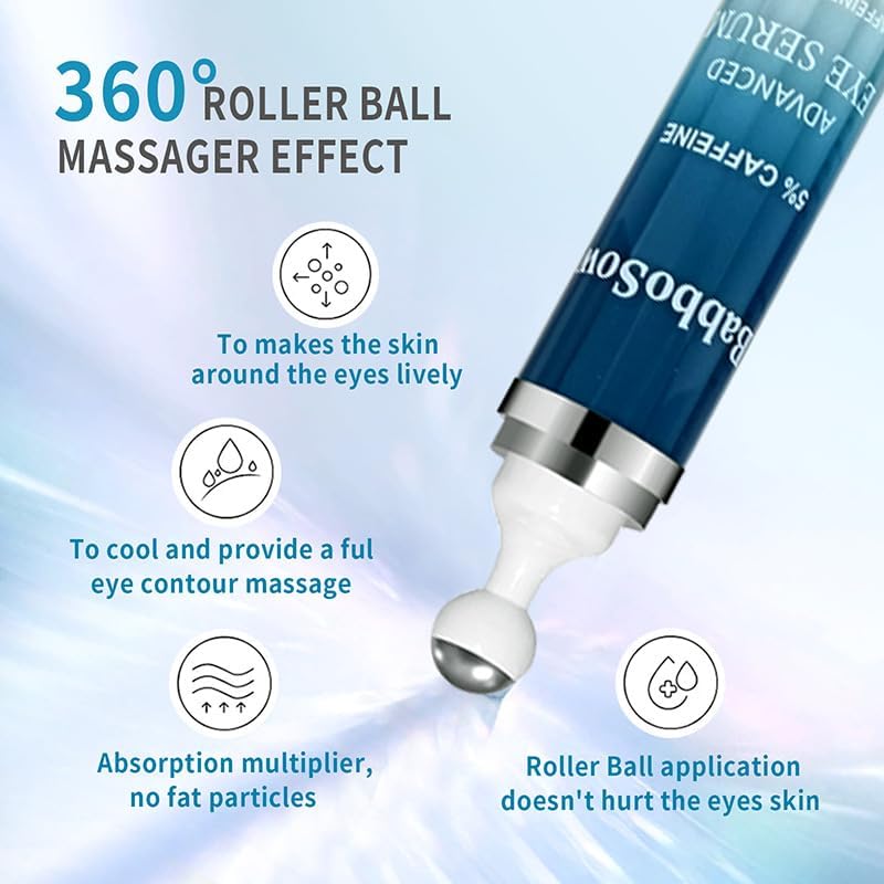 5% Caffeine & Retinol Eye Cream for Dark Circles, Puffiness & Wrinkles - Anti Aging Under Eye Serum with 360° Roller Ball - Men & Women Dark Circle Treatment - Image 6