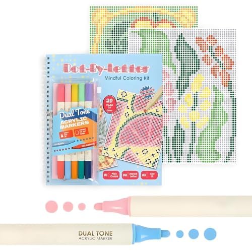 Dot‑by‑Letter Adult Colouring Kit, Mindfulness Relaxation Activity Colouring Book for Adults，1