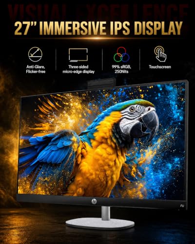 Image of HP 27 inch All in One Desktop Computer Touchscreen Copilot PC 16GB DDR5 1TB SSD | AMD Ryzen AI 7 350 | FHD IPS Display | 1080p IR Camera | WiFi 6 BT5.4 | Windows 11 Pro | Wireless KB&Mouse | Home Office PC