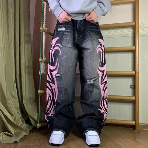 Y2K Streetwear Hip Hop Baggy Jeans Retro Washed Ripped Tribal Print Cargo Pants Grunge Causal Wide Leg Jnco Trousers4