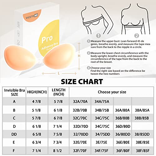 Vicetone Adhesive Bra Strapless Sticky Invisible Push Up Reusable Silicone Bra The Best Off Backless Viscous Bra For Women (B) Nude… #TOP5