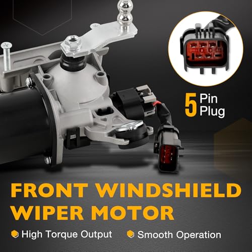 Image of Front Windshield Wiper Motor Compatible with Dodge Ram 1500 2500 3500 4500 5500 3.7L 5.7L 5.9L 6.7L 8.0L 8.3L, 5 Pin Windshield Linkage Wiper Motor Replace 55077098AC 55077098AF 55077098AJ