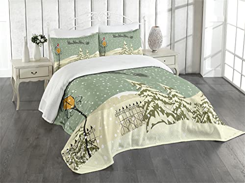 ABAKUHAUS Weihnachten Tagesdecke Set, Weihnachtsmann-Ren, Set mit Kissenbezug farbfester Digitaldruck, für Einzelbetten 170 x 220 cm,Beige