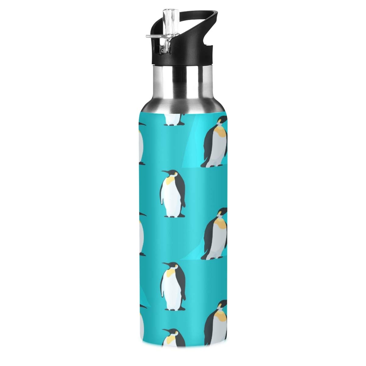 Mnsruu Penguin Water Bottle Insulated for Girls Boys, Stainless Steel Water Bottle with Straw, 20oz