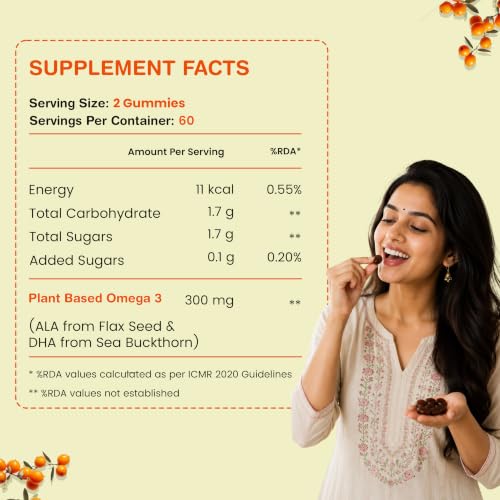 Image of Gut and Beyond Vegan Omega-3 Gummies 60 Count | ALA and DHA from Sea Buckthorn | Fish Oil Alternative | Heart, Brain, Skin and Joint Support | Coffee Flavour