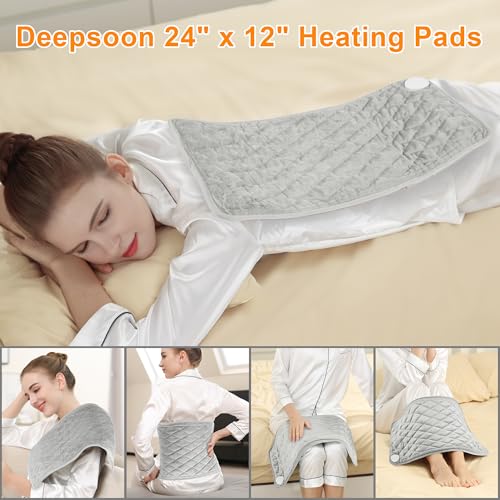 Image of Deepsoon Heating Pad,Electric Heating Pads for Back,Neck,Moist Heating Pad for Abdomen Shoulder Knee Legs,Dry /Moist Heat&Auto Shut Off,Mother's Day Birthday for Men and Women,Weighted Gray,24x12 Inch