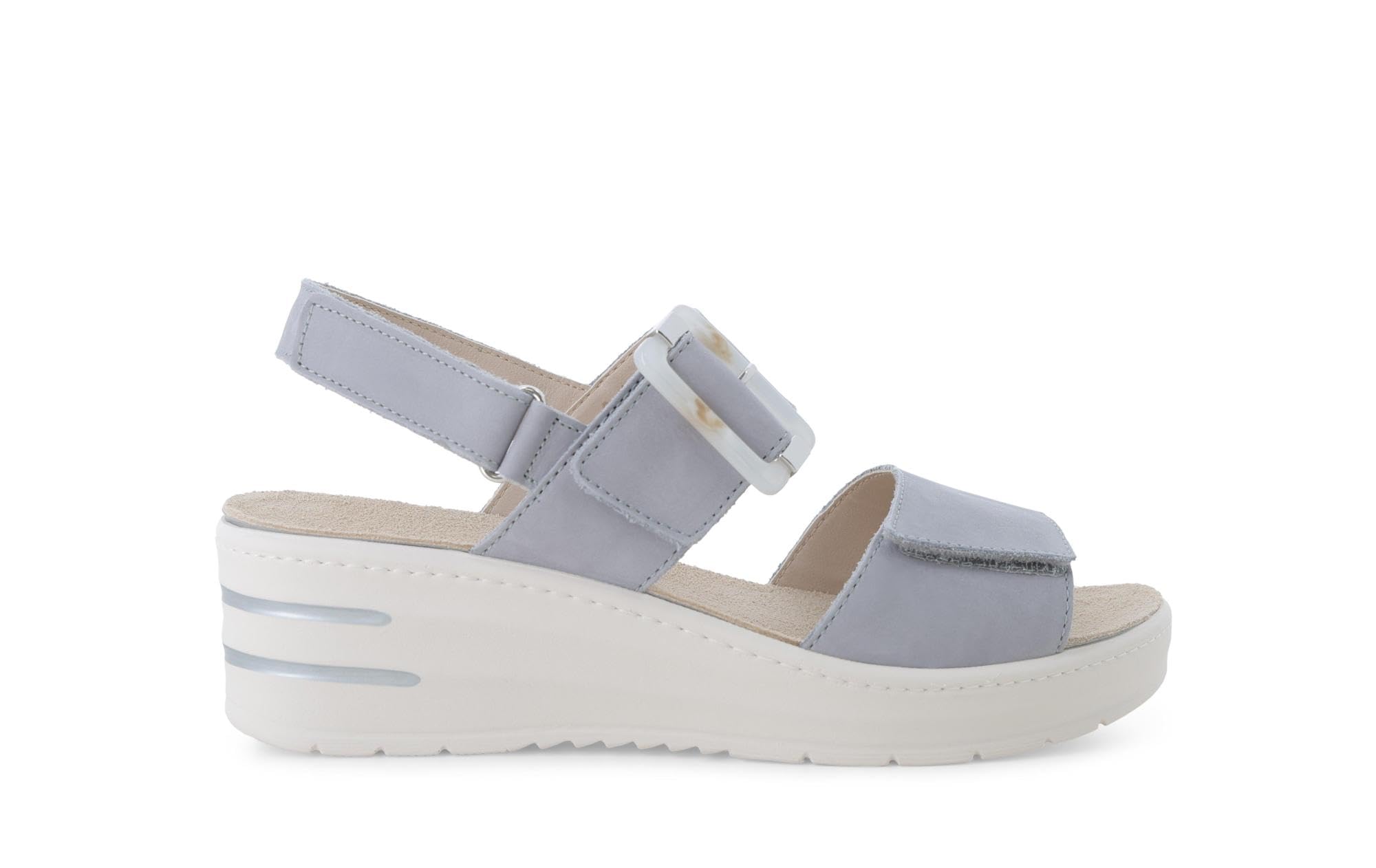Sandale compensée en daim gris perle 019227q contre les pieds fatigués