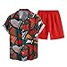 Mens Hawaiian Shirt,Summer Sets Hawaiian Shirt For Men Button Beach Vacation Matching Shirts & Shorts 2 Piece Beachwear Fashion Clothing 015 Red Small