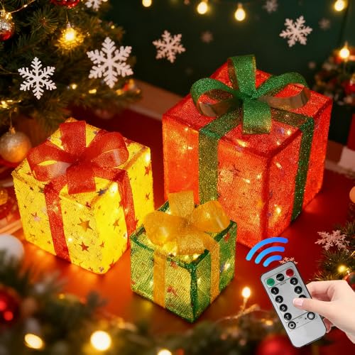 3 Stück Set Geschenkbox Deko Weihnachten LED, Weihnachts Deko...