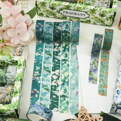 Songdao Zestaw taśm Washi z motywem kwiatów, 18 rolek, kolorowa, do scrapbookingu, pamiętnika, planera, pakowania prezentów (Ocean Breeze)