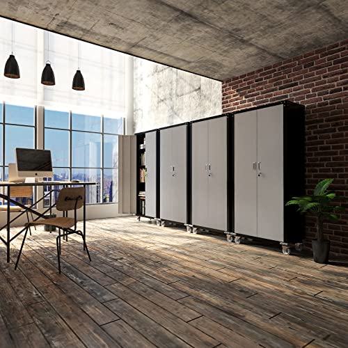 Vingli 72" Tall Metal Storage Cabinets With Doors And 4 Adjustable Shelves, Silver&Black Metal Storage Cabinets With Wheels For Garage, Office, Classroom, Laundry&Utility Room, 32W X 16D X 72H #TOP6