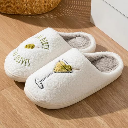 Image of Espresso Martini Slippers for Women Men,Fuzzy Warm Martini Glasses Slippers,Funny Soft Creative Design House Shoes