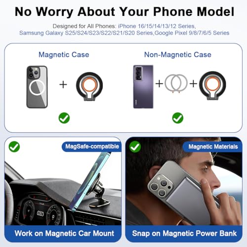 Image of ZORBES Magnetic Phone Grip Holder for Mag-Safe Ring Stand Holder Adjustable Kickstand for iPhone 17 16 Pro Max 15 14 13 12, Finger Loop Stand with Silicone Finger Strap, Wireless Charging Compatible