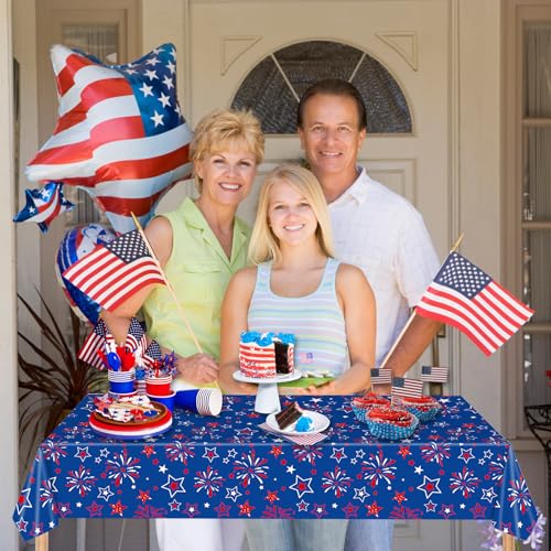Image of 3 Pcs Patriotic Tablecloth Plastic,54 inchx108 inch Patriotic American Flag Plastic Tablecloth Fourth of July Accessories for Fourth of July Decorations Memorial Day Party Supplies(Red White Blue)