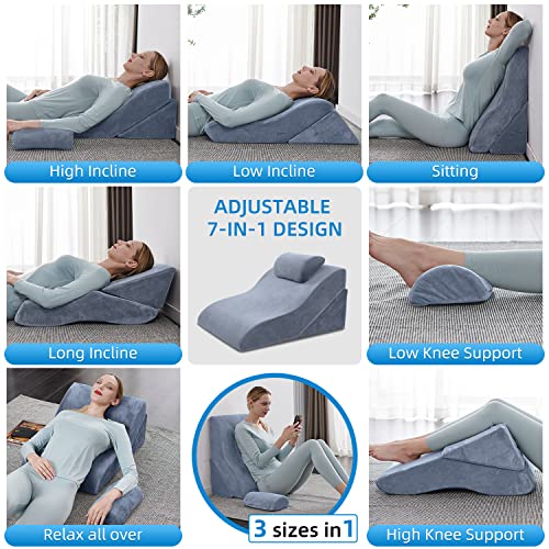 Axelrod Bed Wedge Pillow Set Foam | Adjustable Pillows For Back, Leg And Knee Pain Relief | Post Surgery Ortho Pillow – Anti Snoring, Heartburn, Acid Reflux & Gerd- Sky Blue #TOP1