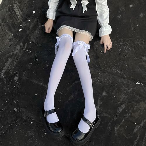 Image of Thigh High Stockings with Bow, Santa Accessory Y2K Fishnet Socks with Lace Brim Lingerie Tights for Women