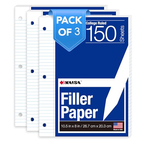 Papier ligné 3 trous Kaisa Lot de 3 paquets de 150 feuilles college F15001C-3pk