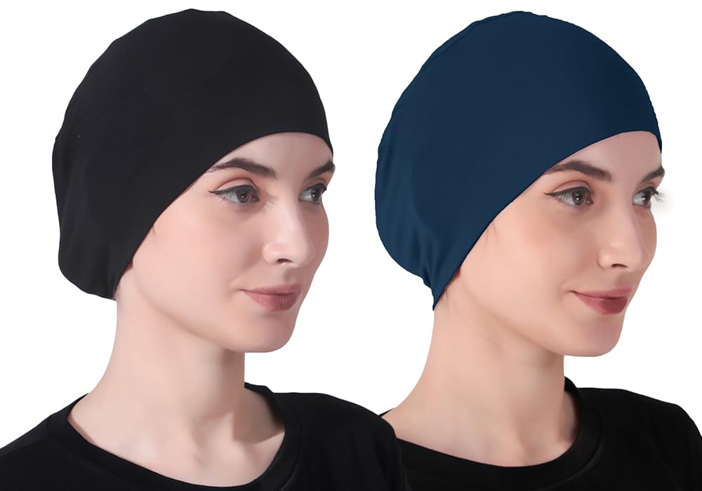 confirtino Women Silky Soft Bamboo Viscose Combo Sleep Cap for Hair Loss Chemo Unlimited Uses Pack of 2 (Multicolor)-picture-22