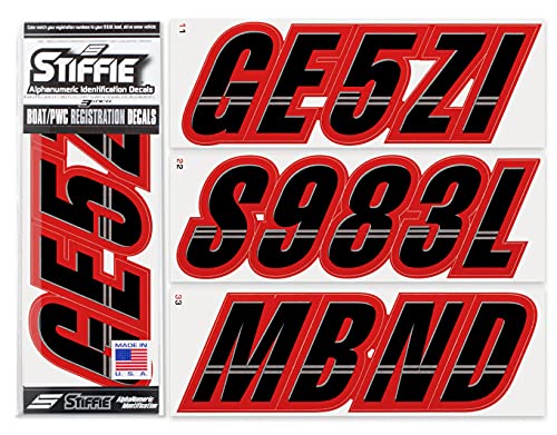 Image of STIFFIE Techtron Black /Red 3 inch Boat & PWC Registration Decals • Numbers Letters Stickers