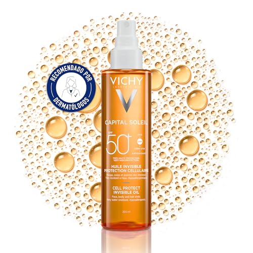 Vichy Aceite invisible Cell Protect, SPF 50+ Fotoprotector, Protege la piel del daño solar, Mejora la calidad visible de la piel, Sensación toque seco, Capital Soleil, 200ml