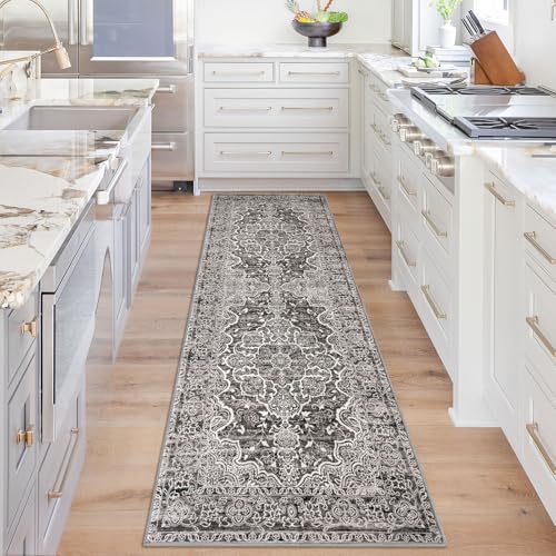 Kuta Oriental Washable Runner Rug, 2.6X8 Runners For Hallways Non-Slip Vintage Tan Runner Kitchen Runner Rug Ultra Soft Printed Tribal Floor Carpet Runner For Bedroom Living Room Nursery Playroom cover