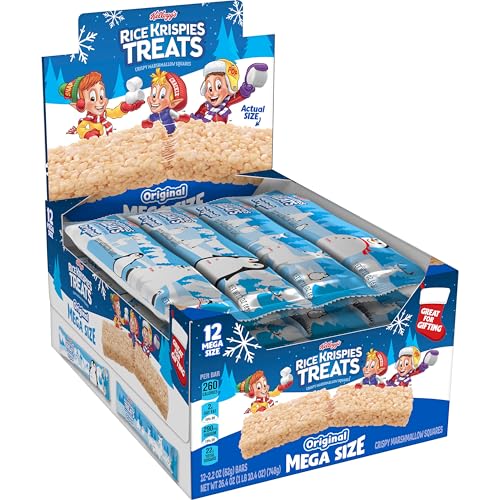 Rice Krispies Treats Mega Size Crispy Marshmallow Squares, Holiday Snacks, Original (12 Bars)