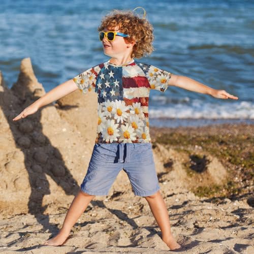 Boys Short Sleeve T-Shirts America Floral Oil Daisy Rashguard Kids Swim Shirts Sun UPF 50+ Multicoloured4