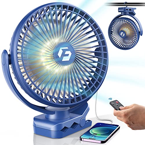 FRIZCOL 12000mAh 8-in Portable Clip On Fan,Battery Operated Camping Fan with lights & Remote