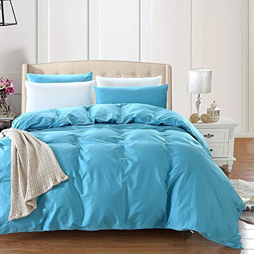 WundX Regen Weben Seidig Weich Atmungsaktiv Deckenbezug Die Ganze Saison Nutzen Bettwäscheset,Luxus Haut-fre&lich Steppdecken,Unifarben Ägyptischen Baumwolle Bettbezug-Blau 220x240cm(87x94inch)