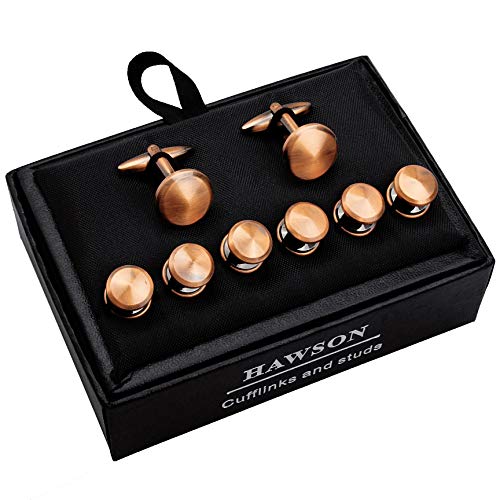 Hawson Cufflink And Studs Tuxedo Set Rose Gold Silver Black And Gold Color With Platinum Finish Two Cufflinks With Six Shirt Studs In Stylish Velvet Gift Bag (Anti-Copper) #TOP4