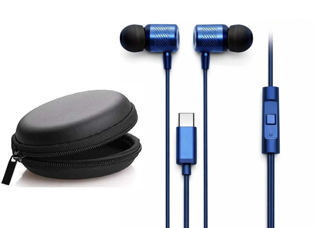 Generic Type C Wired Earphone, Deep Blue, 120 cm
