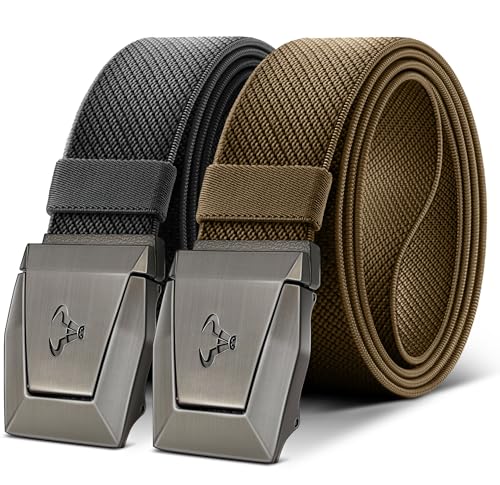 Image of BULLIANT 2-Pack Men Stretch Tactical Web Belt-Trimmable 1.5 inch-Adjustable Fit | Smooth Sliding | Adjustable for Precise Fit | Tailored Size | Rugged Nylon for Heavy Duty, hiking, Hunting