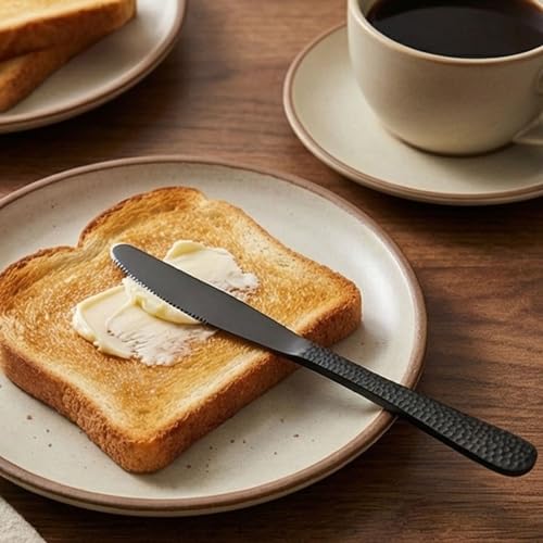 Image of 9 inch Hammered Charcoal Black Dinner Knives | 5-Piece Premium Stainless Steel Flatware Set of Steak Knives | Elegant Dishwasher-Safe Cutlery for Home, Restaurants, and Gifting