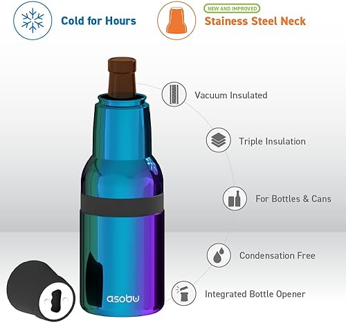 Miniatura 60 de Asobu Frosty Beer 2 Go Enfriador de botellas y latas de cerveza de acero inoxidable de doble pared con aislamiento al vacío y destapador de cerveza