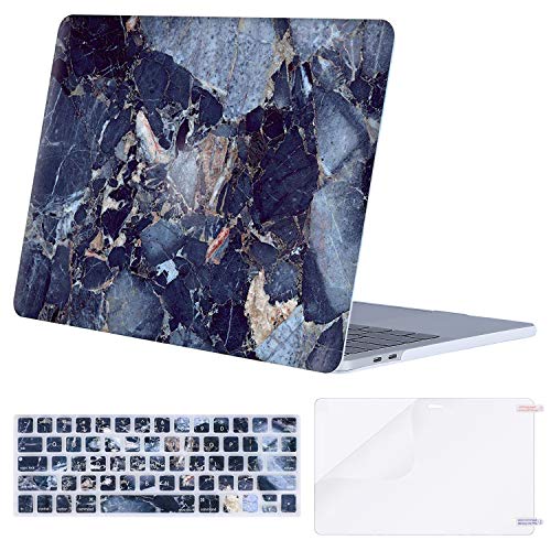MOSISO MacBook Pro 13 inch Case 2019 2018 2017 2016 Release A2159 A1989 A1706 A1708, Plastic Pattern Hard Shell Case&Keyboard Cover&Screen Protector Compatible with MacBook Pro 13, Navy Blue Marble
