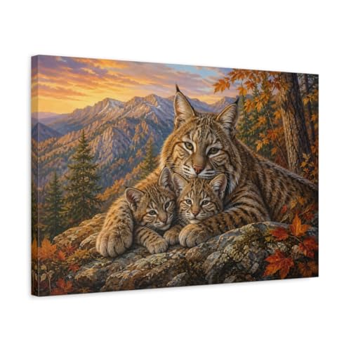 Tableau Nature Lynx sur Rocher Déco Murale Salon Canvas Horizontal 60x40cm