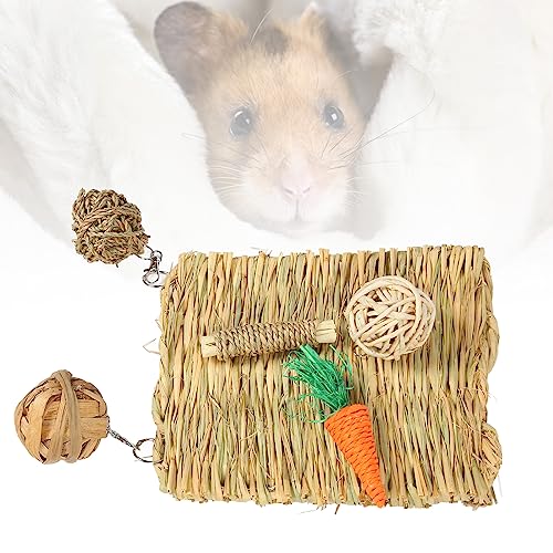 Omquot Hamster-Kauspielzeug-Set, Naturfaser, Zähneknirschen, Ball, Matte, Stick, Karotte, für Kleine Haustiere-2