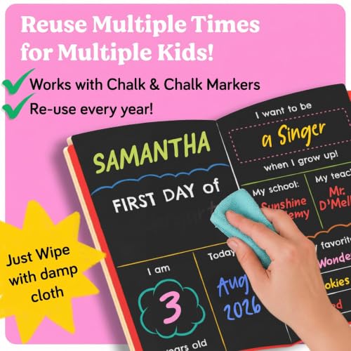 Chalkola My First Day of School Sign Board with 3 Liquid Chalk Markers | 13”x11” Double-Sided & Reusable Chalkboard Sign - 1st and Last Day - Back to School Board for Kindergarten, Preschool Kids