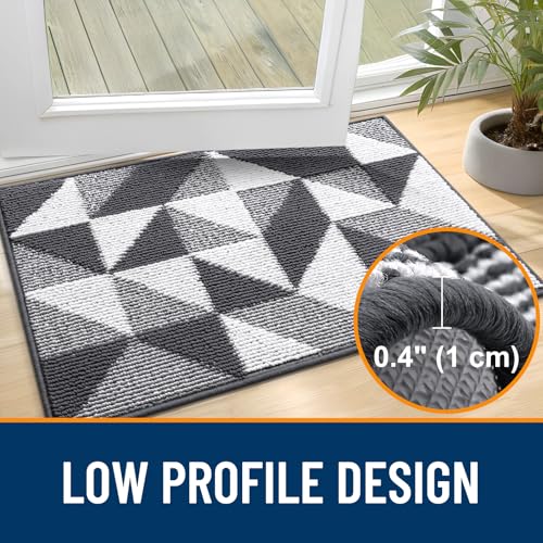Image of OLANLY Door Mat Indoor Entrance Washable 47x23, Odor-Free Low-Profile Front Back Geometric Doormat, Absorbent Resist Dirt Entry Carpet, Easy to Clean Sturdy Inside Floor Mats for Entryway, Dark Grey