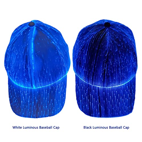 Vecance Fiber Optic 7 Color Luminous Baseball Cap For Music Festival Night Party, Led Light Up Glow Hip Hop Punk Baseball Hat (White) #TOP4