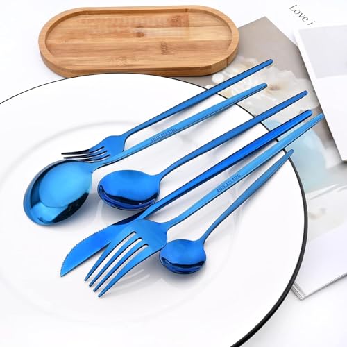 Image of Sterling Set | Satin Finish French Style Stainless Steel Flatware Set with Giftable Box | Dishwasher Safe Tableware for Home, Restaurant & Corporate Gifting (Sapphire Blue, 48 Pieces)