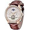 LIGE Waterproof Mens Watches Luxury Business Mechanical Watch Automatic Gold White Leather Strap Wristwatch