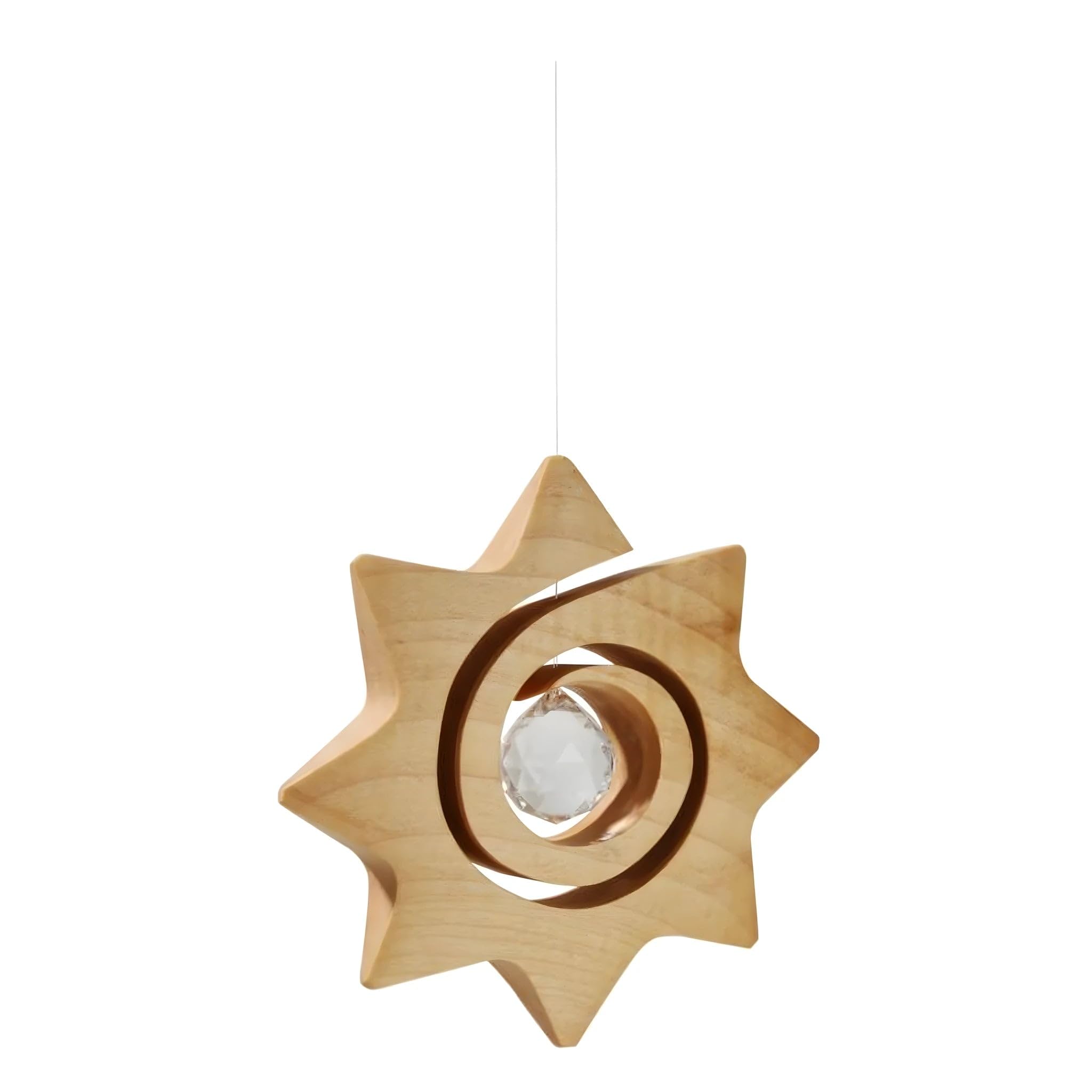Dolfi Wooden Star with Swarovski Stone 10 cm | Natural Wood in Val Gardena | Nativity Figure