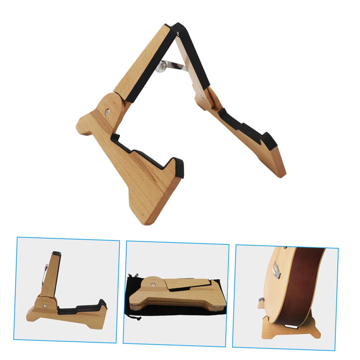 BESPORTBLE Supporto Per Chitarra in Legno Pieghevole, Porta Strumenti Da Pavimento Per Chitarra Classica, Elettrica e Basso, Supporto Portatile Multifunzione Per Esposizione a Casa, Negozio e Palco