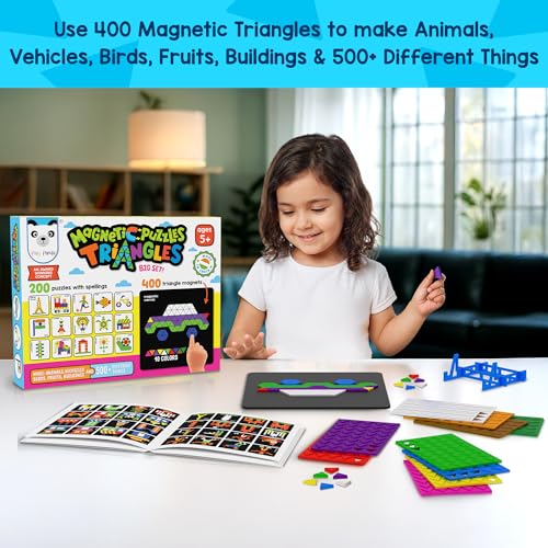 Image of PLAY PANDA Magnetic Puzzle Board with 400 Triangle Shapes & 200 Patterns for Kids