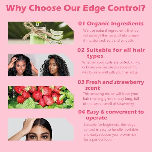 Image of Goiple Edge Control Wax for Women Strong Hold Non-greasy Edge Smoother Strawberry Scent Edge Control Wax + Edge Scarf + Hair Bonnet, Pink