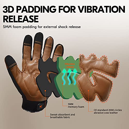 Vgo... 1-Pair Safety Leather Work Gloves, Mechanics Gloves, Anti-Vibration Gloves,Water Resistant, Medium Duty (Size Xl, Brown, Ca9765Wp) #TOP3